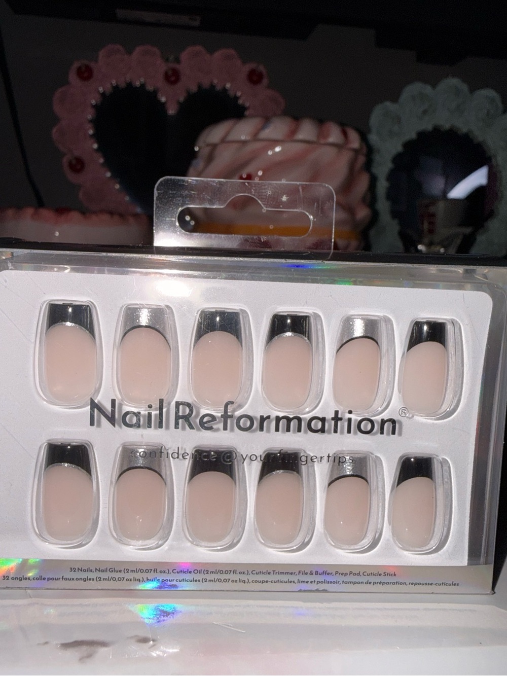 Nail Reformation Silver and Black Tips Short Coffin Press On Nails